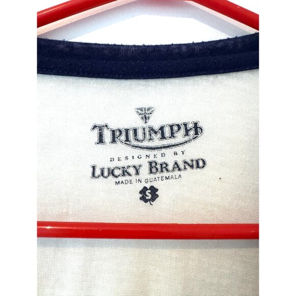 y2k vintage navy white Triumph logo graphic baseball jersey paper thin sheer top - Picture 7 of 7